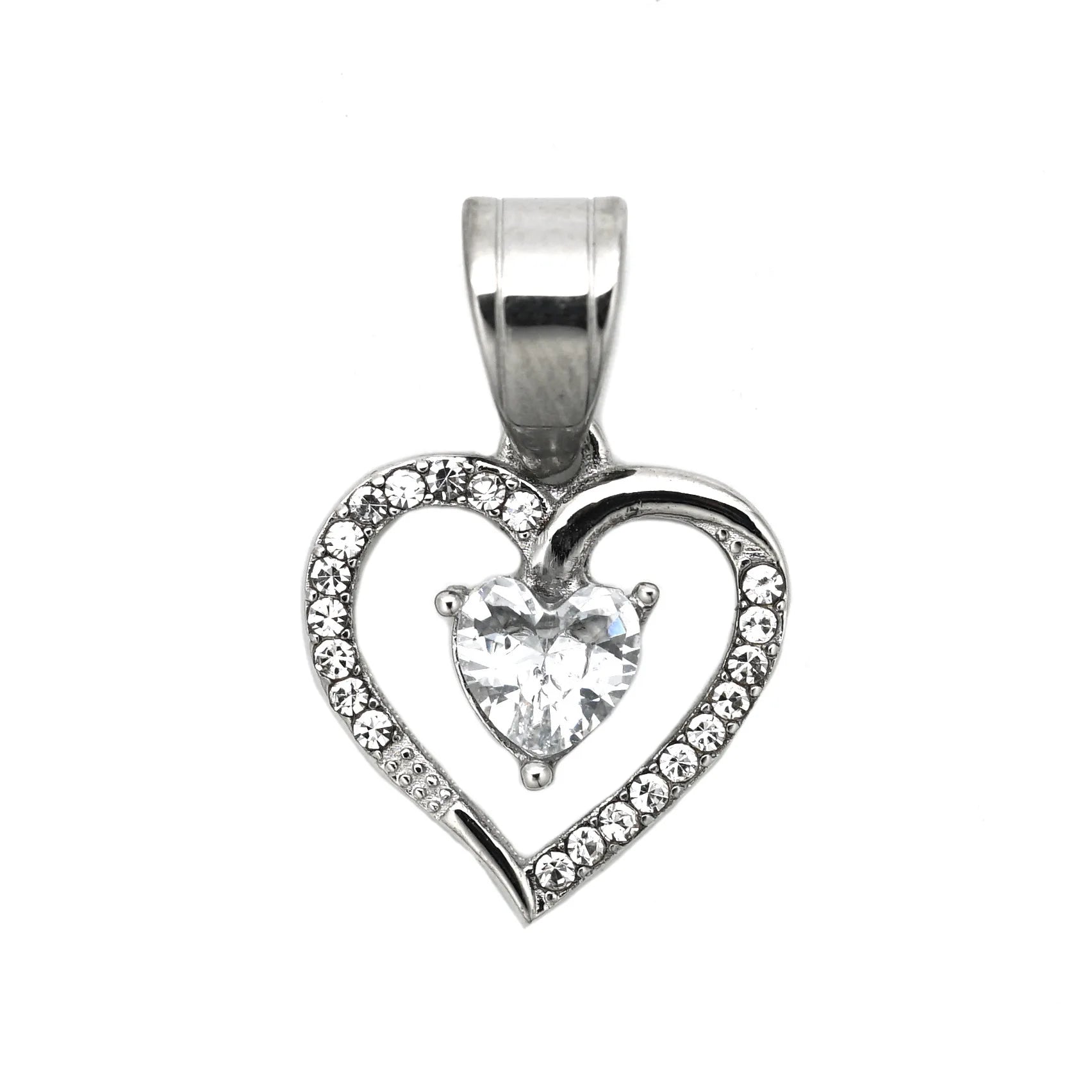 Valentine's Day Stainless Steel Heart Zircone Pendant Necklace for Women
