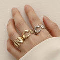 Steel Peptide Finger Rings with 26 English Alphabet Letters Stainless Steel Cold-toned Gold-plated Open-toe Finger Accessories