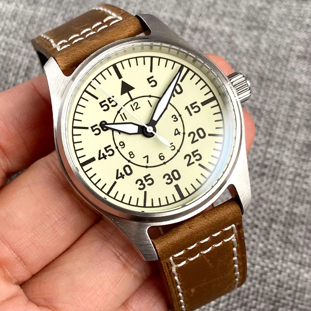 39mm 20bar Diver Vintage Pilot Mechanical Watch Men S NH35 Movt Cream White Dial Green Super Luminous Retro Gift Clock