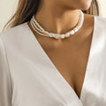 Elegant Multi Layered Pearl Beads Collar Chunky Chain Choker Necklace Minimalist Water Drop Gemstone Diamond Necklace for Women