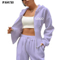 PASUXI Custom Women Clothing French Terry Bodysuit Tracksuits Two Piece Long Pant Hoodie Set Outdoorwear 2 Piece Set for Women