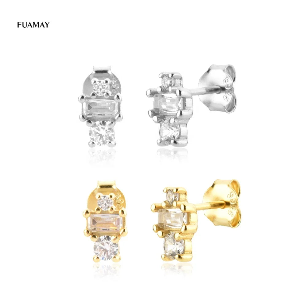 FUAMAY Aretes-y-accesori Por Mayor 18K Gold Vermeil Stud Earrings Cluster CZ Stud Ear Rings Aretes De Mujer