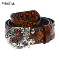 Retro Embossed tiger Buckle Women Leather Pants Jeans Leather Belts for Men Automatic Buckle Belt Genuine Leather Belts