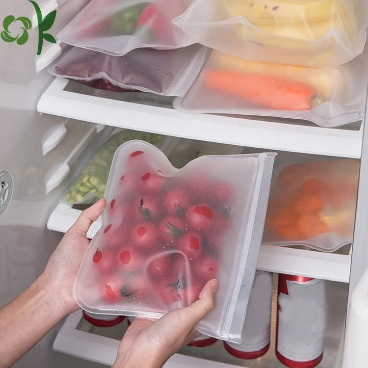 OKSILICONE High Quality 3 Piece Reusable Food Storage Bag Leakproof BPA Free Zipper Bag Freezer Vegetable Meat Milk Snack Bags