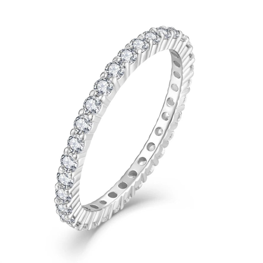 YILUN Classic Round Cubic Zirconia Stackable Rings Women's Jewelry Rhodium Plated 925 Sterling Silver Eternity Band Ring