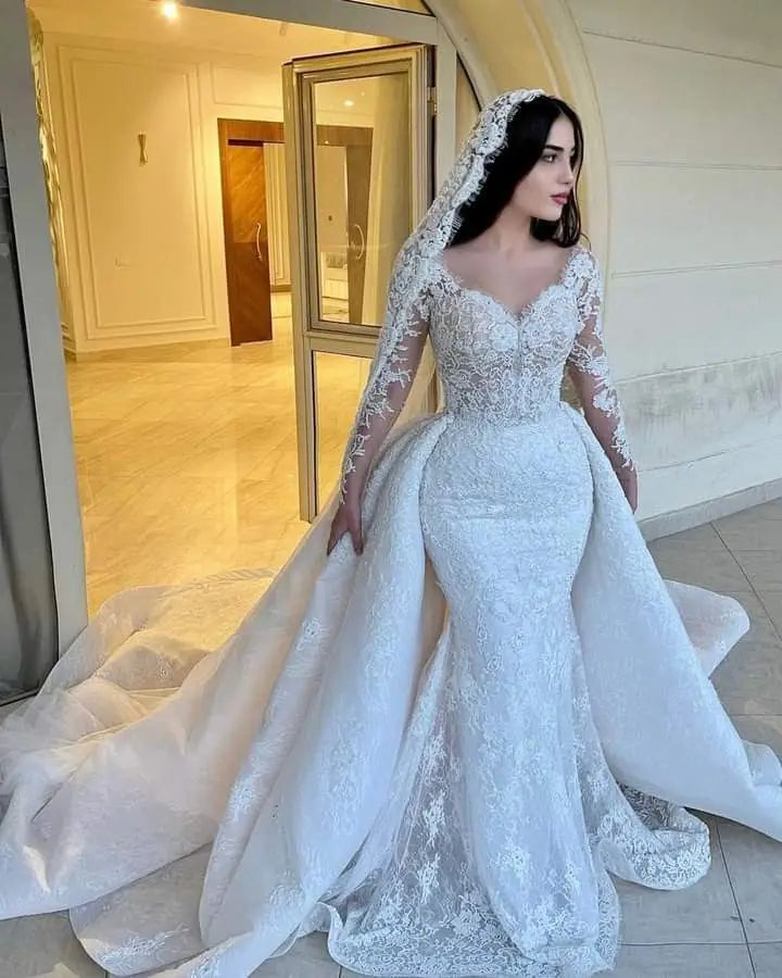 New Vintage Illusion  Detachable Skirt Mermaid Wedding Dress