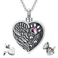 925 Sterling Silver Oxidized Cremation Jewelry Trendy Paw Print Angel Wing Locket Heart Urn Pendant Parties Anniversaries