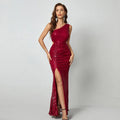 Sexy Women Lady Elegant Retro One Shoulder Sequin Party Evening Dress Waist-Off Fishtail Dress