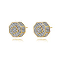 JINSE Brass With Zircon Punk Earring Zircon Octagon Prong Diamond Studs Earring
