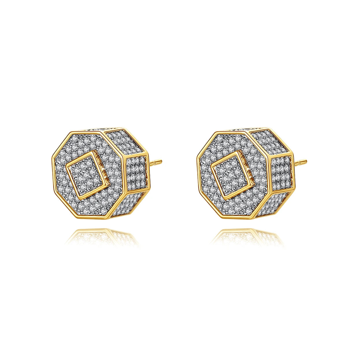 JINSE Brass With Zircon Punk Earring Zircon Octagon Prong Diamond Studs Earring