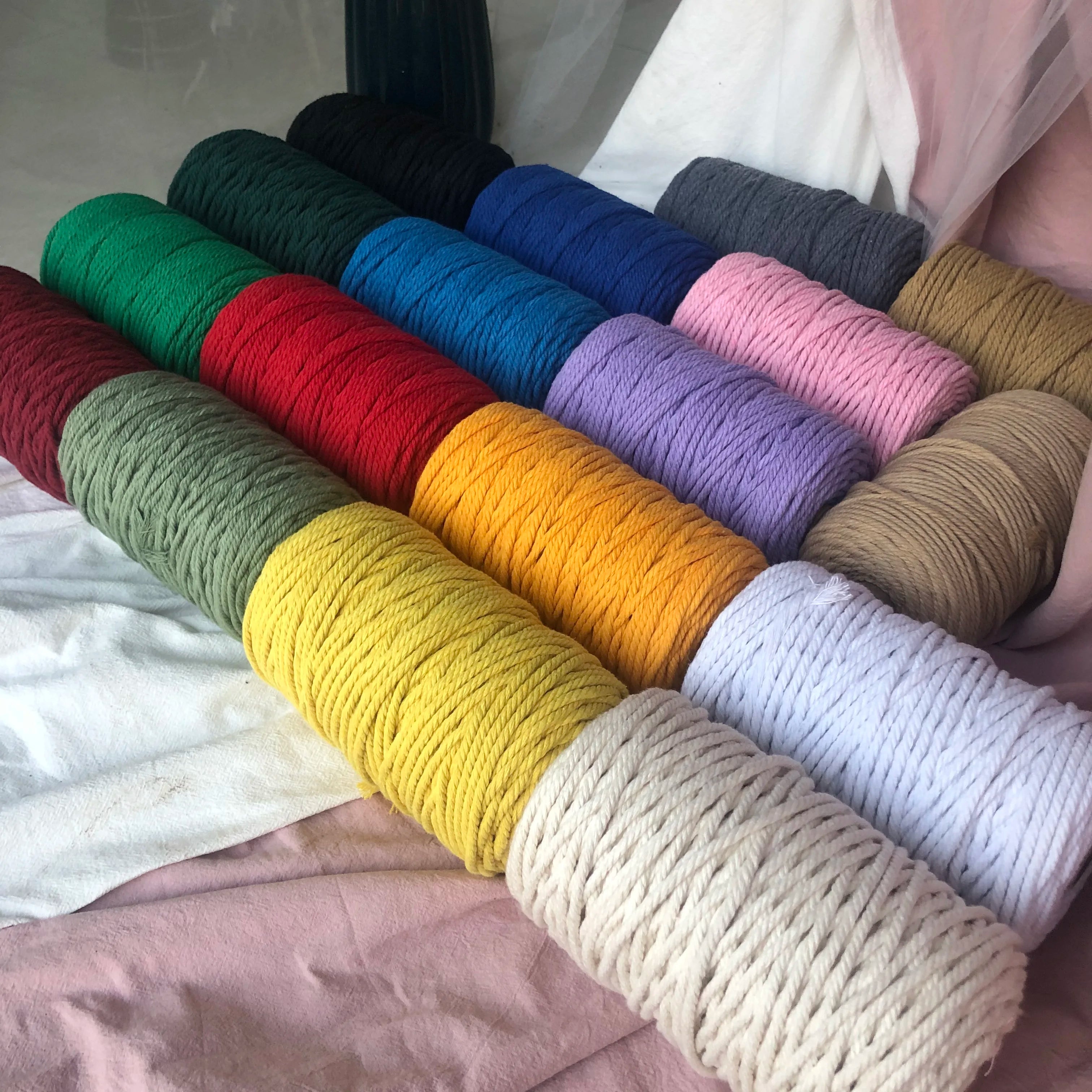 Lowest Price Home Decor 3MM 100m Roll Colored Cotton Rope Macrame Cord DIY Rope