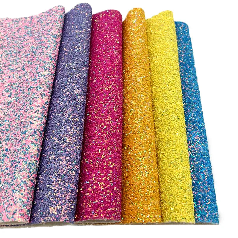Wholesale Solid Color Chunky Glitter Sparking Faux Synthetic Leather Fabric Roll for Making Craft/Hair Bow/Wallpaper/Shoe