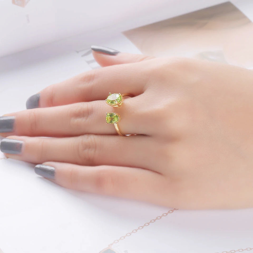 Engagement Rings for Women Fine Jewelry Wholesale Silver 925 Sterling Silver Natural Peridot Gemstone Solid Gold Plated Trendy