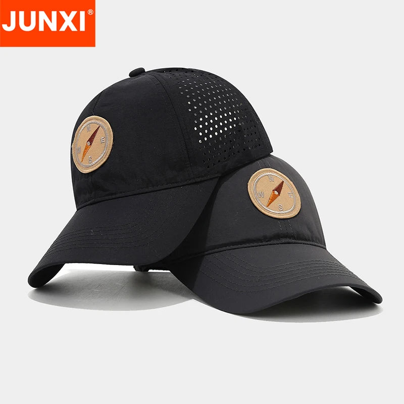 Wholesale Men Golf Hats 6 Panel Patch Logo Perforated Laser Cutting Hole Drilled Baseball Hat Waterproof Sport Cap