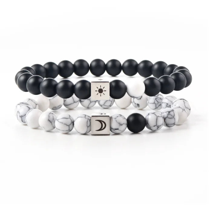 Wholesale Bracelet Set Black and White Beaded Bracelet Stainless Steel Black and White Bracelet Set to My Son