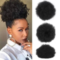 Short Curly Afro Puff Hair Bun Extension with Rubber Band Attachment Synthetic Updo Ponytail and Chignon Hairpieces