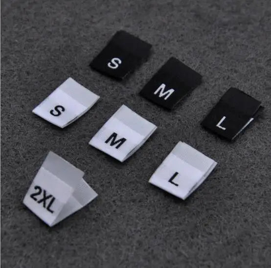 1.2X3.5cm Clothing Shirt Black White Middle  Center Fold Woven Clothing Size Label Size Tags