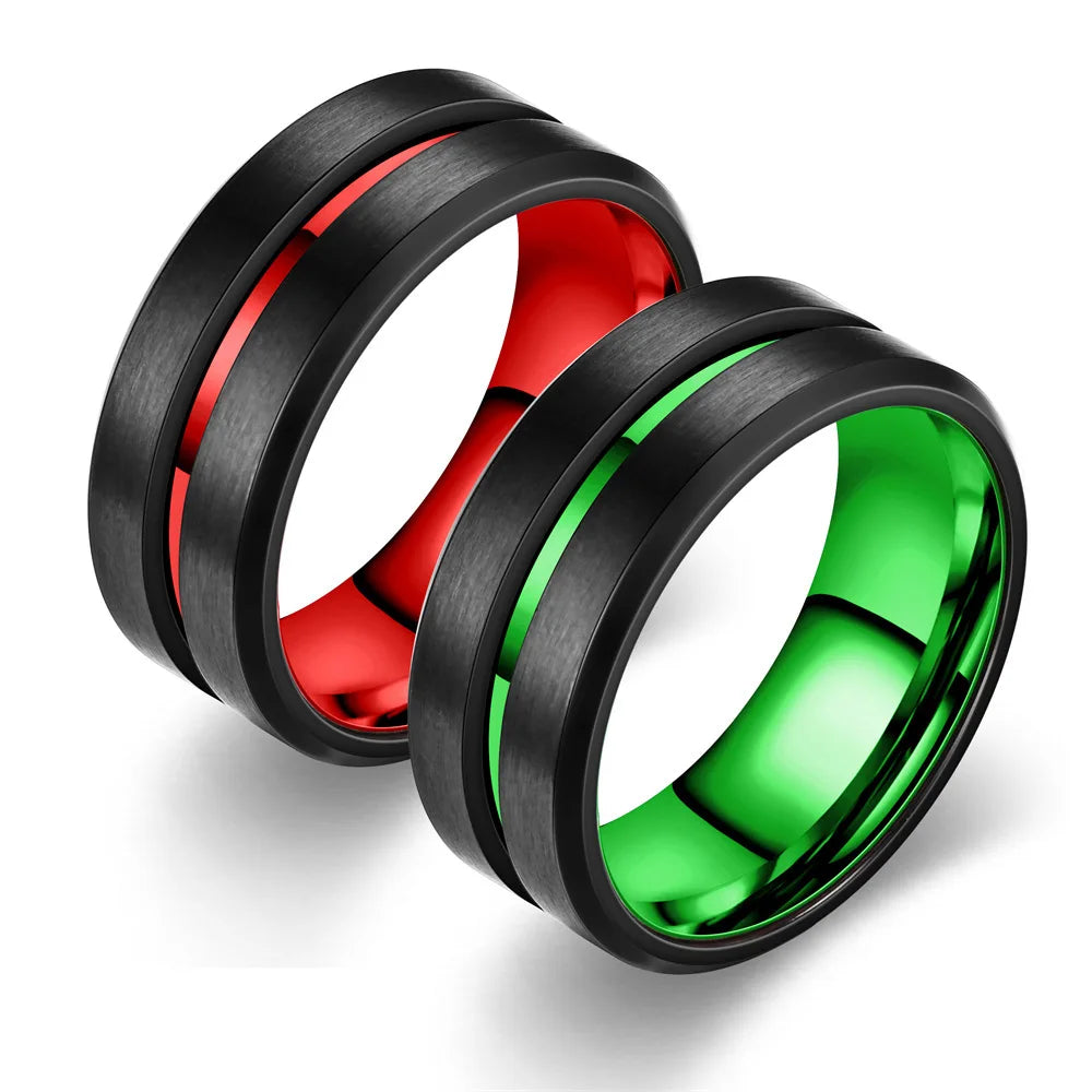 G2374 Wholesale 8MM Men's Stainless Steel Rings Groove Beveled Edge Engagement Men Couple Wedding Band Fashion Jewelry Rings
