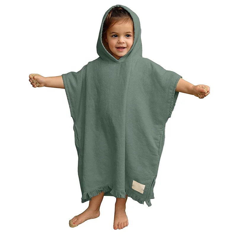 Custom Soft Cotton Hooded Children Beach Swimming Pool Bath Towel Poncho Kids