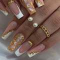 French Luxury Gold Glitter Press on Nails Coffin Fake Nails With Glue False Nail Reusable Artificial Fingernails