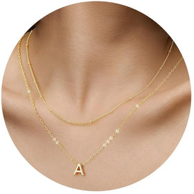 Elegant Trendy Jewelry Accessories Minimalist Simple Link Chain Bijoux 26 Letter Double-Layer Initial Charm Necklace for Women