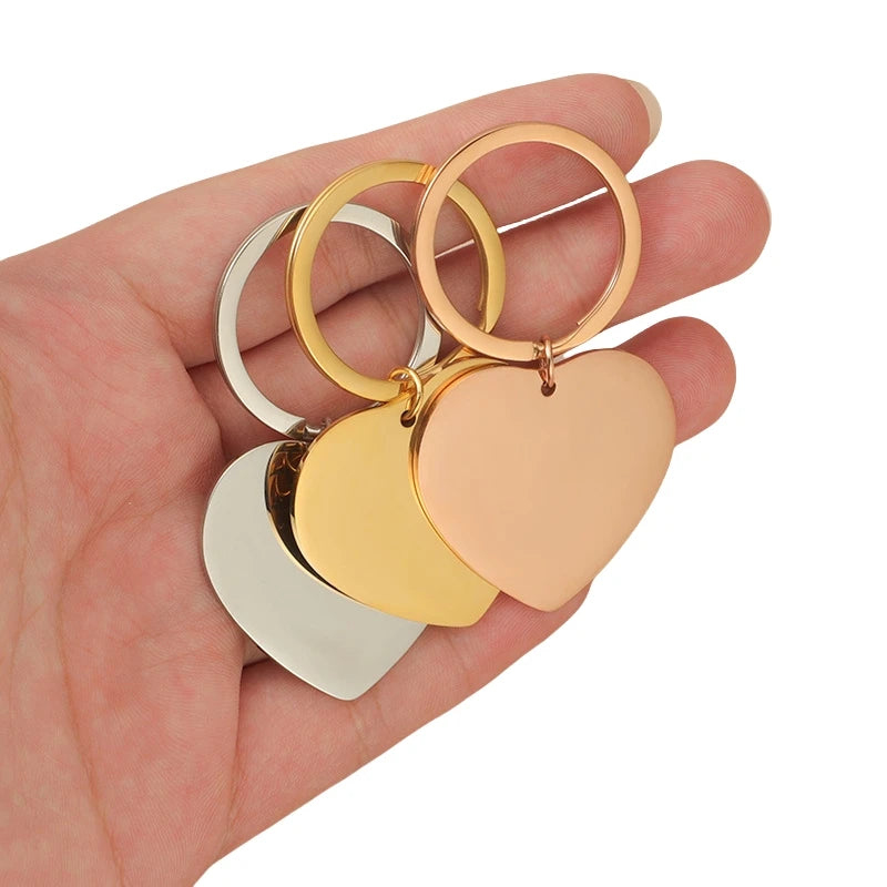 Mirror Polished Stainless Steel Keychain Sweet Heart Silver Blank Keychain for Car Key Pendant for Women Man Jewelry Friend Gift