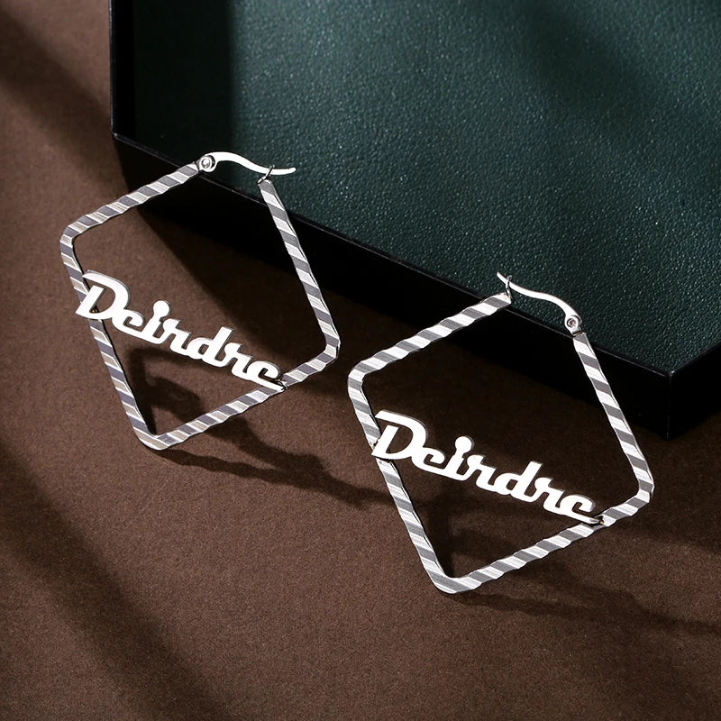 Custom Name Earrings Personalized Stainless Steel Square Ear Hoops Fashion Elegant Women Jewelry Christmas Gifts for Girlfriend