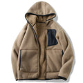 2025 Wholesale Winter Hoodie Warm Sherpa Khaki Hoodie Front Pocket Design Polyester Zipper Hoody