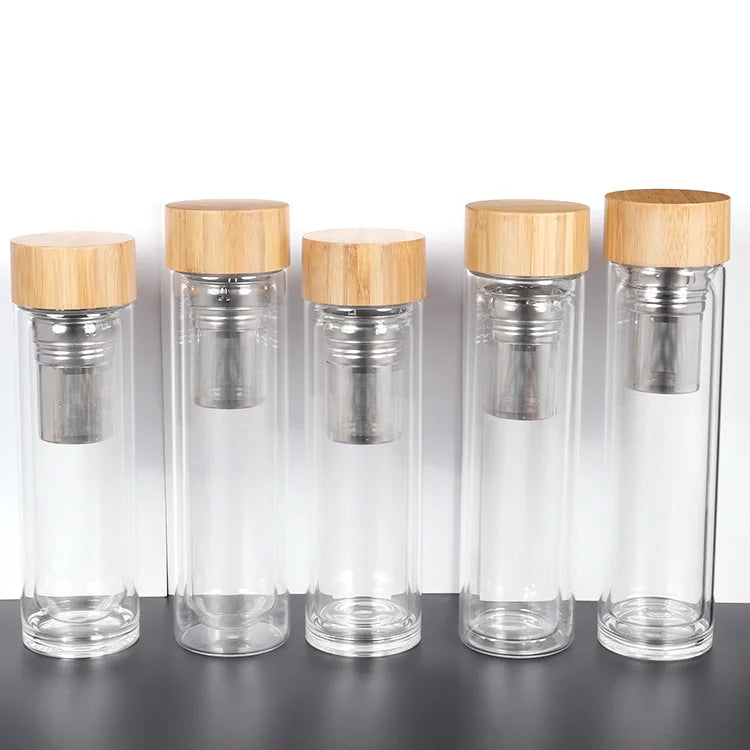 350ML 450ml 500ML Portable Durable Double-Walled Thermo Tea Glass Drinking Bottle with Tea Maker Strainer & Protective Case