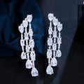 3 Lines Geometric Water Drop Micro Cubic Zirconia Pave Women Long Wedding Bridal Party Engagement Earrings Jewelry
