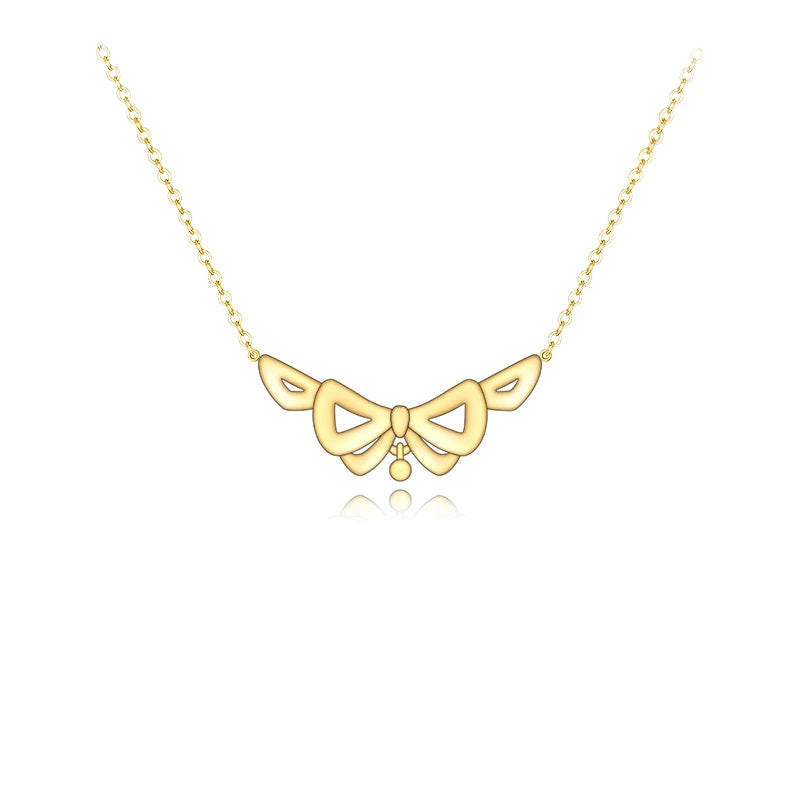 Hot Selling Fine Jewelry 925 Sterling Silver 18K Gold Plated Simple Bow Necklace for Women