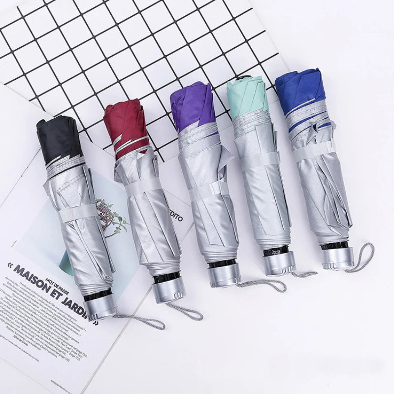 High Quality 3-Fold Silver Manual Umbrella Ultra-Light Rain Proof Windproof Polyester Alloy Ribs Advertising Gift Minimalist