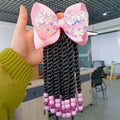 Fujia Custom Sengel Twist Kids Braids Elastic Ponytails with Colorful Crochet Beads with Bow Tie Wholesale