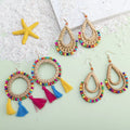 HOVANCI Bohemian Style Tassel Rattan Earring Jewelry Round Handmade Colorful Beads Stud Earring