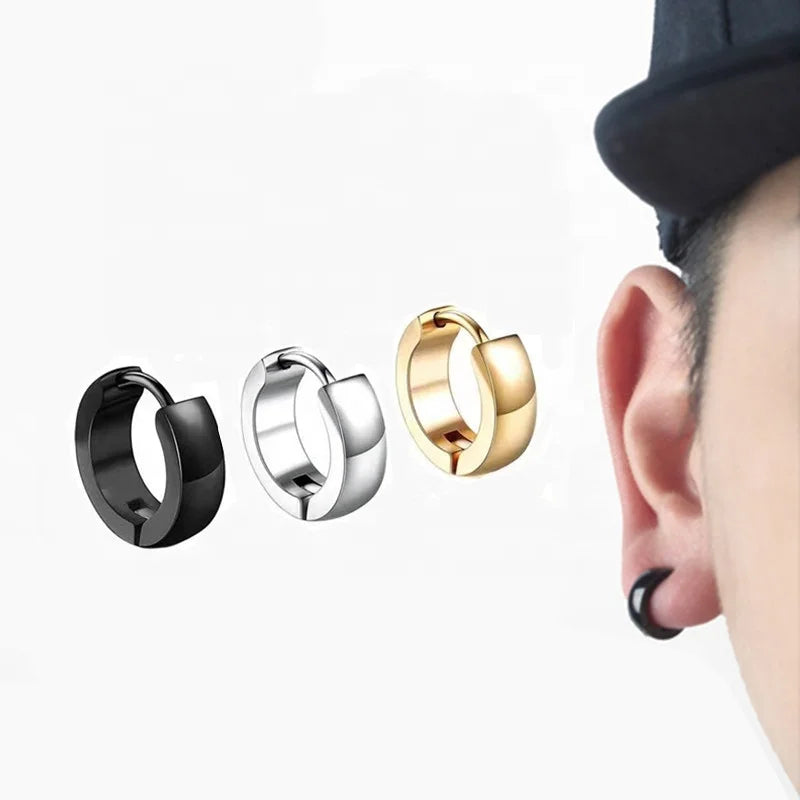 Wholesales 316L Stainless Steel High Polished Click on Curved  Cambered Surface Round Huggie Hoop Earring