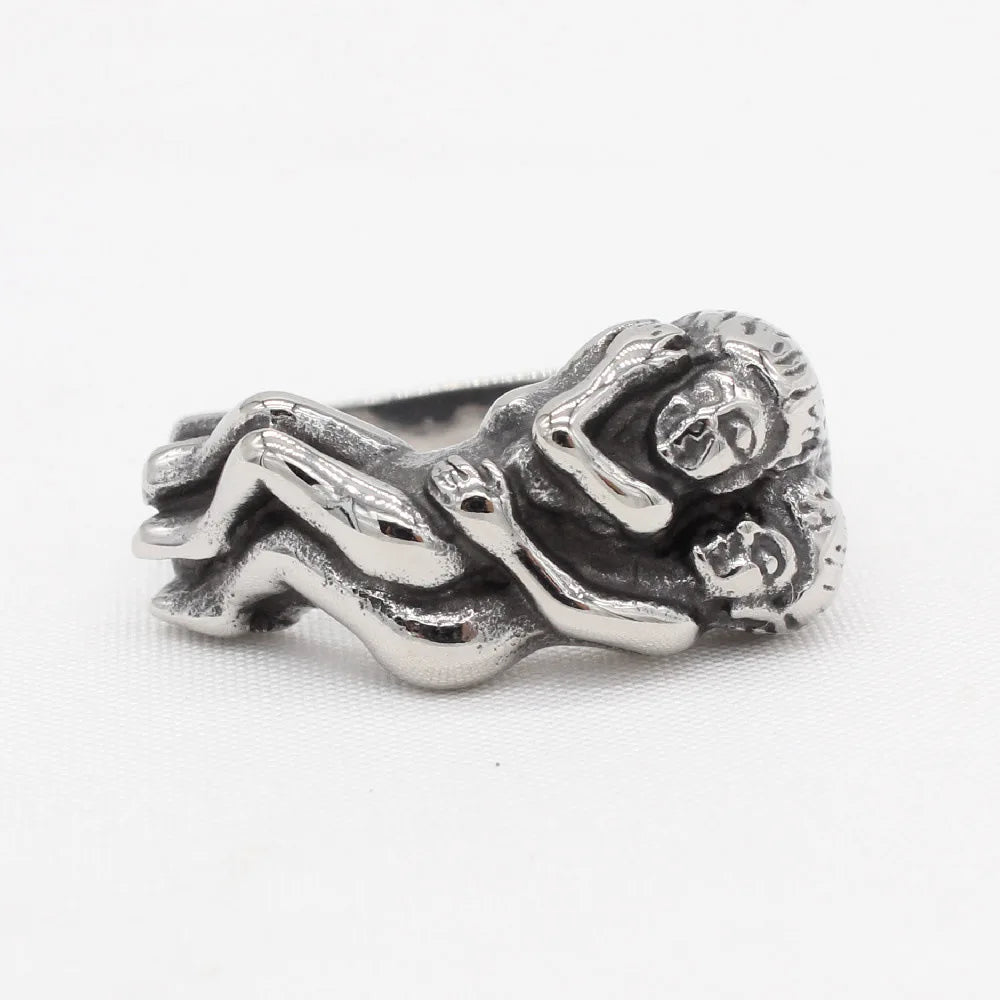 Fashion Valentine's Day Jewelry Stainless Steel Couple love Hug Ring