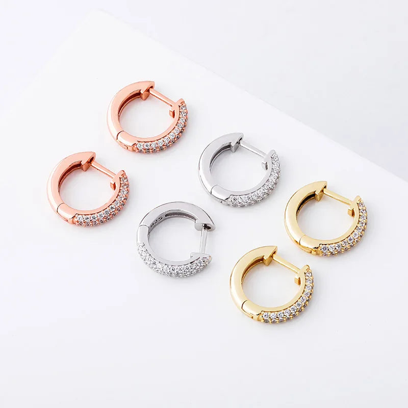Great Quality S925 Silver Earrings 3A Grade Zircon Setting Mini Hoop Earrings Waterproof Colorful Electroplated Huggie Earrings