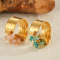 New Design 18K Gold Sliver Plated Stainless Steel Natural Stone With Bead Open Women Rings for Wedding