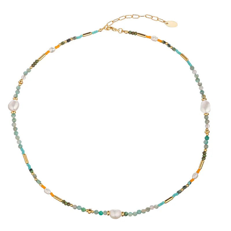 Spring and Summer Color Mix Natural Stone Beaded Necklace Girls Stack Wearing Natural Pearl Choker Green Stone Necklace