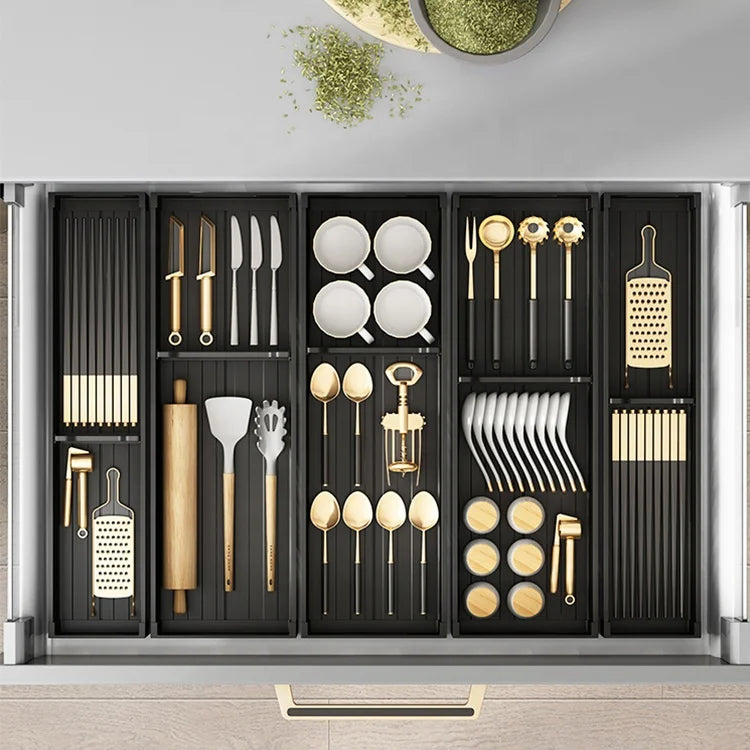 Drawer Organizer Expandable Utensil Tray Kitchen Flatware Cutlery Holder Adjustable  Metal Storage Box for Spoons Forks Knives
