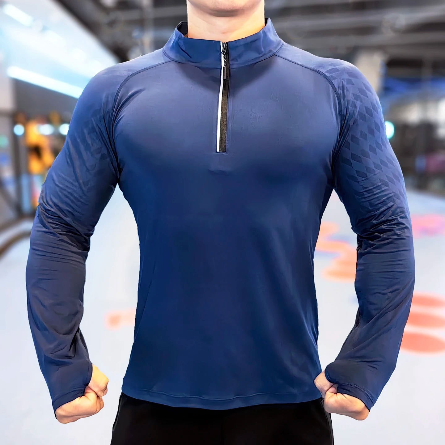 1/4 Zipper Long Sleeve T Shirt Men Sportswear Custom Logo Fitness Athletic Shirt Men Training Shirts