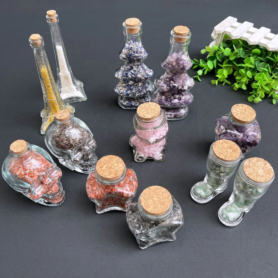 Natural Reiki Gem Stone Quartz Crystal Chips Wishing Bottle