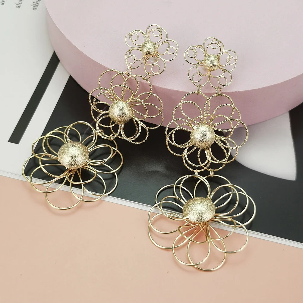 Latest Brand Designer Popular Elegant Alloy Drop Dangle Earrings Fashion Long Pendant Flower Earrings Ladies Wedding Jewelry