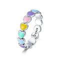 Valentine Gift Newest Women Rainbow Heart 925 Sterling Silver Rings