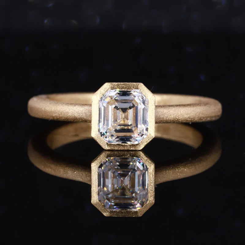 18k Solid Matte Gold D Color VS1 Asscher Cut 1.0carat Lab Grown Diamond Engagement Ring