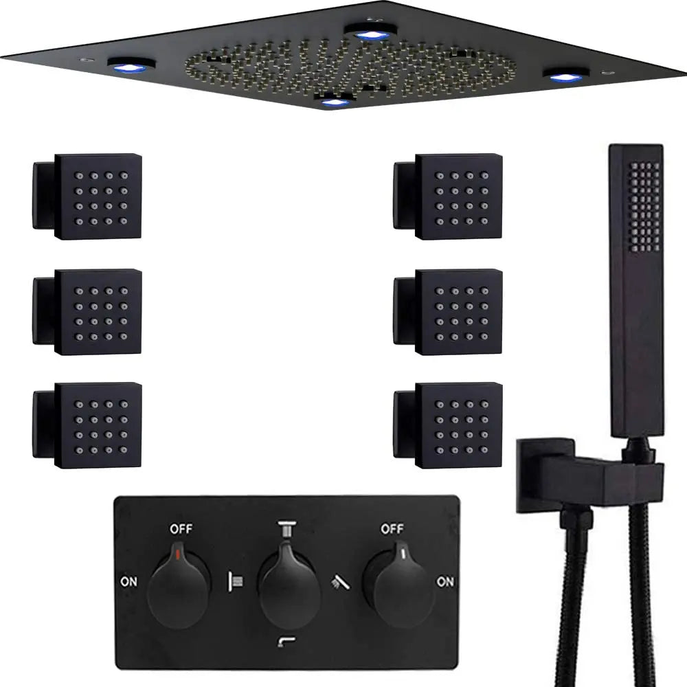Ceiling Mount Shower System Rainfall Shower System 4 Ways Black Shower Faucet Set