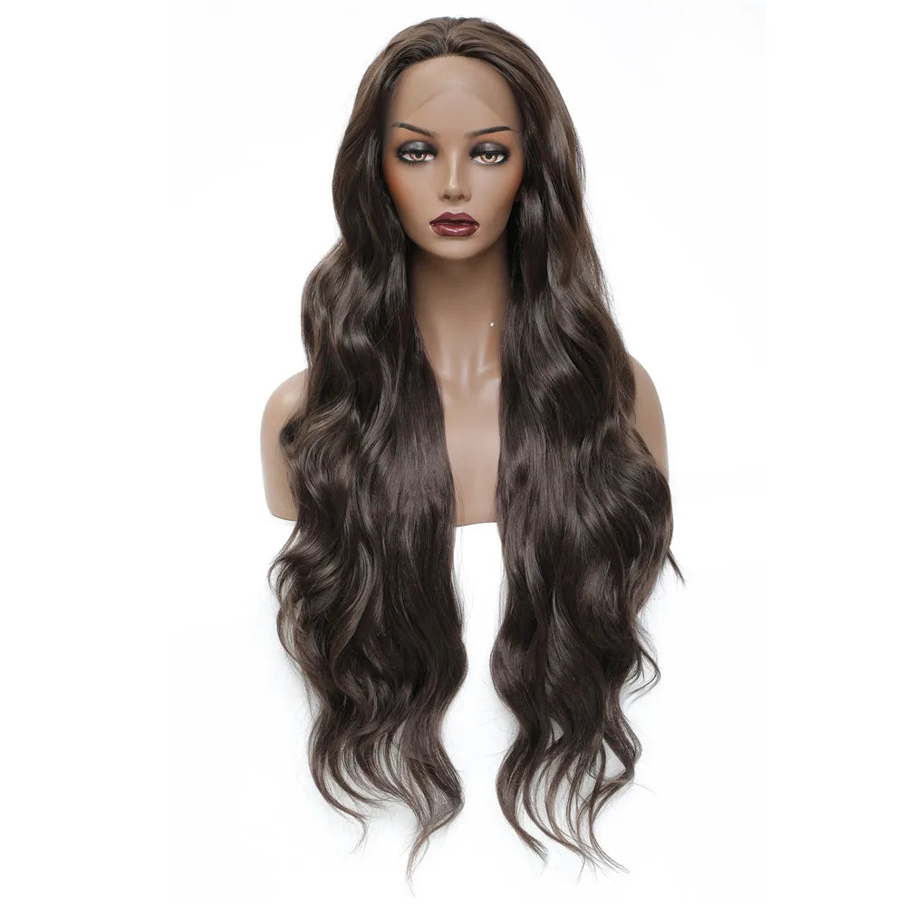 Long Body Wave 3*13 Swiss Lace Frontal Wig 28 Inches for Black Women Daily High Temperature Fiber SOKU Synthetic Lace Front Wig
