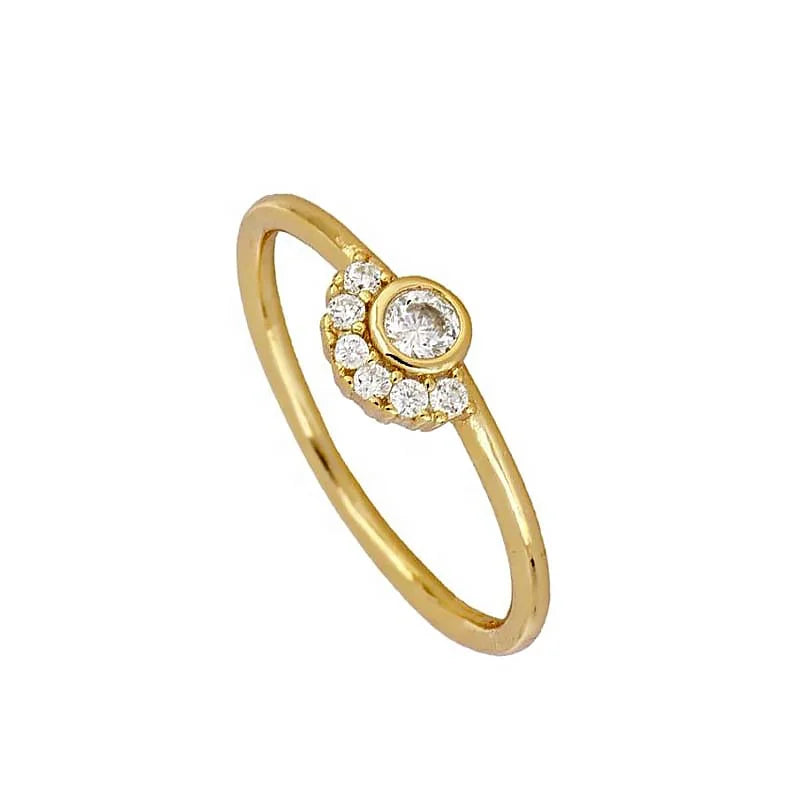 Gemnel Trendy Fashion Jewelry Ring 18k Gold Plated Simple Sun Shaped Charm Round-cut Zircon Engagement Wedding Rings