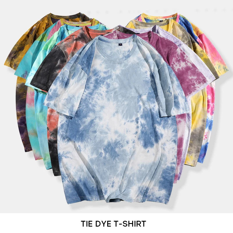 Custom Logo Tie Dye Tshirt Men Women Unisex Tie Dye Shirts Short Sleeve Tie Dye Printed Mens Cotton Tshirts