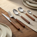 Wooden Handle Metal High Quality Matt Piece Flatware Knife Fork Spoon and Tea Spoon Silver Stainless Steel 304 Cutlery